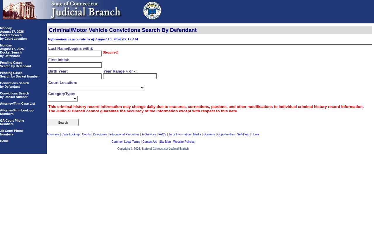 Hamden criminal disposition record search through Connecticut courts