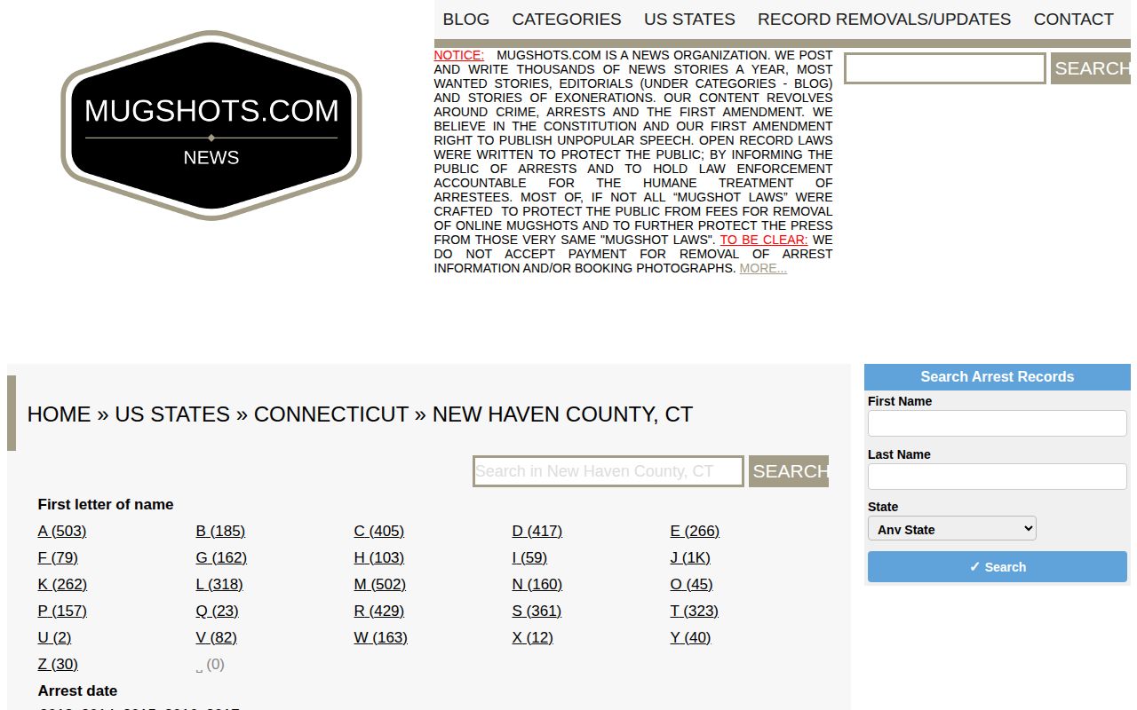 Historical unofficial New Haven regional mugshot index with Hamden labels